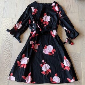 Who What Wear Black Dress with Red and Pink Floral Design